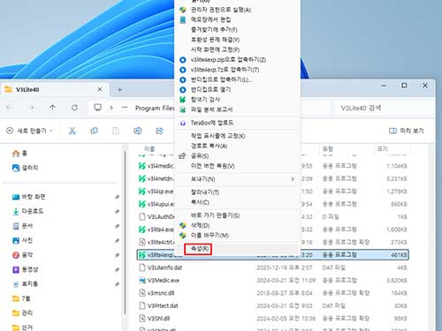 v3lite4exp.exe-속성-클릭