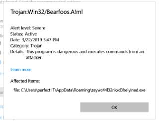 Win32/Bearfoos.A!ml 트로이목마 바이러스